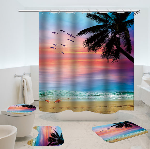 Beach,Sunset,Style,Waterproof,Bathroom,Shower,Curtain,Toilet,Cover,Bathroom,Hotel