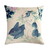 Chinese,Watercolor,Rabbit,Printing,Linen,Cotton,Throw,Pillow,Cover,Office,Pillow