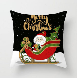 Polyester,Black,Decor,Throw,Pillow,Printing,Cartoon,Christmas,Snowman,Santa,Claus,Cushion,Cover