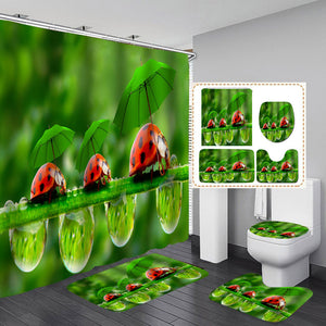 Ladybugs,Printing,Waterproof,Bathroom,Shower,Curtain,Hooks,Toilet,Cover