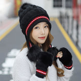 Women,Winter,Cotton,Gloves,Double,Layers,Windproof,Stretchable,Knitted