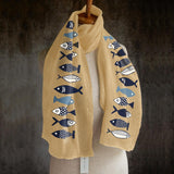 Women,Solid,Color,Fishes,Printing,Pattern,Linen,Scarf,Shawl,Elegant,Scarf