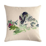 Chinese,Watercolor,Rabbit,Printing,Linen,Cotton,Throw,Pillow,Cover,Office,Pillow