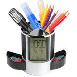 Loskii,Black,Digital,Alarm,Clock,Pencil,Holder,Calendar,Timer,Temperature