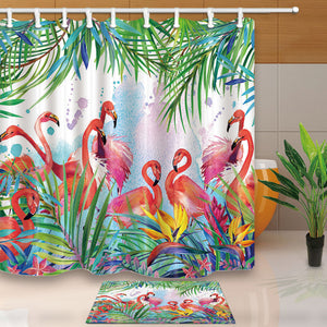 Tropical,Flower,Flamingo,Waterproof,Bathroom,Shower,Curtain