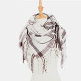 Women,Contrast,Solid,Color,Stripe,Lattice,Pattern,Tassel,Winter,Scarf,Shawl