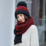 Knitted,Beanie,Scarfs,Thickening,Bobble