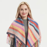 Women,Contrast,Color,Stripe,Lattice,Pattern,Tassel,Winter,Scarf,Shawl