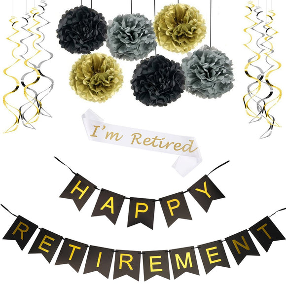 Happy,Retirement,Party,Decoration,Officially,Retired,Banner,Swirls