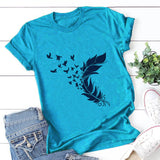 Women,Loose,Feather,Flower,Print,Summer,Breathable,Blouse,Comfortable,Cooling,Short,Sleeve