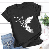 Women,Loose,Feather,Flower,Print,Summer,Breathable,Blouse,Comfortable,Cooling,Short,Sleeve