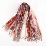 180*65CM,Women,Vintage,Ethnic,Style,Artificial,Cashmere,Flower,Pattern,Scarf,Tassel