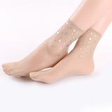 Women,Summer,Ultra,Elastic,Breathable,Middle,Socks,Fashion,Sequins