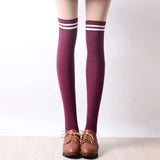 Vintage,Women,Winter,Stripes,Cotton,Socks,Extra,Thigh,Stockings