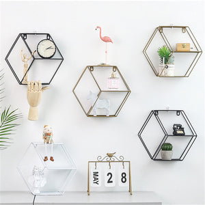 Metal,Nordic,Hexagon,Partitions,Shelf,Hanging,Mounted,Storage,Hoder,Decorations,Decorative,Hardware