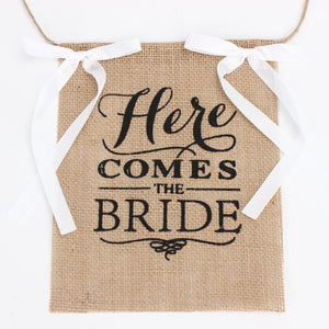 Comes,Bride,Wedding,Banner,Party,Burlap,Bunting,Garland,Photo,Booth,Decorations