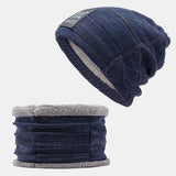 Knitted,Velvet,Padded,Collar],Beanie