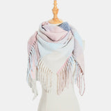 Women,Contrast,Color,Stripe,Lattice,Pattern,Tassel,Winter,Scarf,Shawl