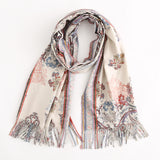 180*65CM,Women,Vintage,Ethnic,Style,Artificial,Cashmere,Flower,Pattern,Scarf,Tassel