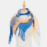 Women,Contrast,Color,Stripe,Lattice,Pattern,Tassel,Winter,Scarf,Shawl