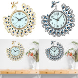 Large,Flower,Peacock,Diamond,Clock,Metal,Modern,Office,Decorations