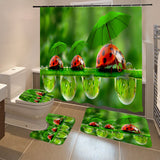 Ladybugs,Printing,Waterproof,Bathroom,Shower,Curtain,Hooks,Toilet,Cover