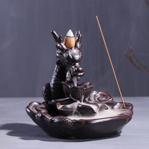 Ceramic,Glaze,Dragon,Censer,Backflow,Incense,Burner,Waterfall,Smoke,Sticks,Holder