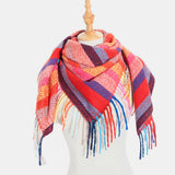 Women,Contrast,Color,Stripe,Lattice,Pattern,Tassel,Winter,Scarf,Shawl