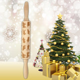 Loskii,JM01690,Wooden,Christmas,Embossed,Rolling,Dough,Stick,Baking,Pastry,Christmas,Decoration