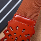 Women,First,Layer,Leather,Hollow,Belts,Elastic,Stretchable,Metal,Button,Waistband