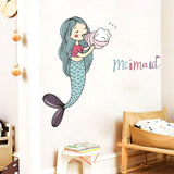 Loskii,FX64055,Cartoon,Lovely,Mermaid,Blowing,Conch,Sticker,Children's,Girls,Bedroom,Decoration,Removable,Bathroom