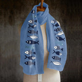 Women,Solid,Color,Fishes,Printing,Pattern,Linen,Scarf,Shawl,Elegant,Scarf