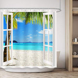 Ocean,White,Beach,Summer,Printed,Bathroom,Washroom,Decor,Shower,Curtain,Floor