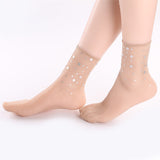 Women,Summer,Ultra,Elastic,Breathable,Middle,Socks,Fashion,Sequins