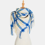 Women,Contrast,Solid,Color,Stripe,Lattice,Pattern,Tassel,Winter,Scarf,Shawl