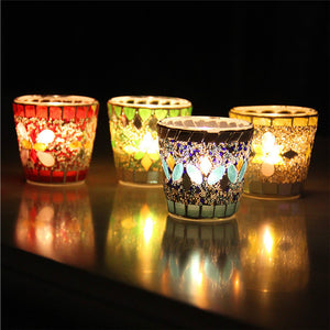 Handicraft,Mosaic,Glass,Beads,Sequin,Candle,Stick,Candle,Holder,Candelabra,Decor