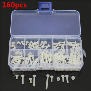 Suleve,M3NR1,Nylon,Screw,White,Nylon,Screws,Assortment,160pcs