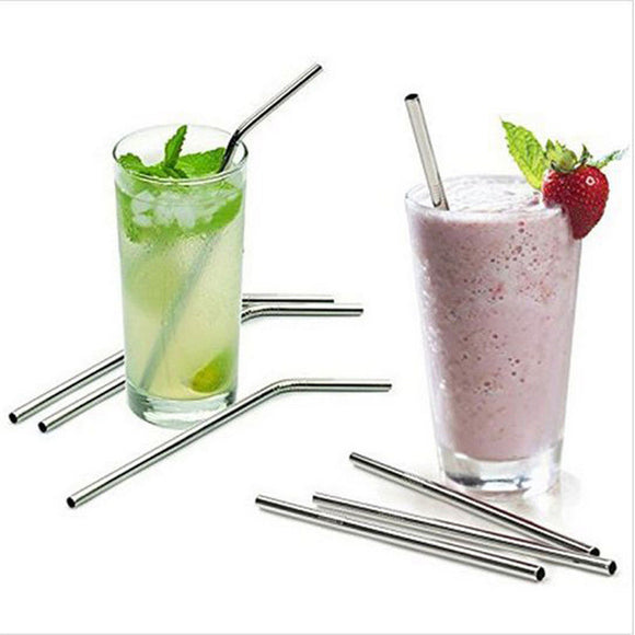 Stainless,Steel,Metal,Drinking,Straw,Reusable,Juice,Cleaner,Brush