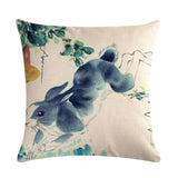 Chinese,Watercolor,Rabbit,Printing,Linen,Cotton,Throw,Pillow,Cover,Office,Pillow