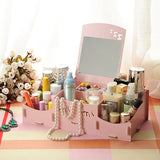 Creative,Wooden,Cosmetic,Storage,Desktop,Storage,Container,Mirror,Desktop,Organizer