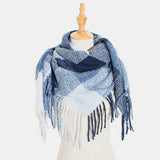 Women,Contrast,Color,Stripe,Lattice,Pattern,Tassel,Winter,Scarf,Shawl