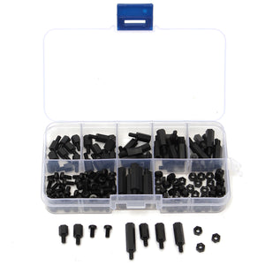 Suleve,M3NH5,180Pcs,Nylon,Screw,Black,Screw,Standoff,Spacer,Column,Assortment