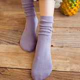 Women,Ladies,Solid,Cotton,Middle,Socks,Casual,Breathable