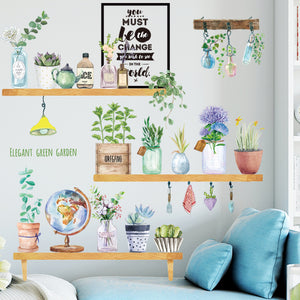 Green,Leaves,Shelf,Flower,Bonsai,Removable,Stickers,Bedroom,Living,Balcony,Glass,Doors,Windows