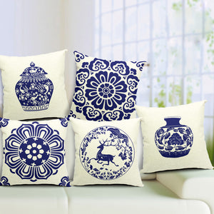 Chinoiserie,Pillow,White,Porcelain,Pillowcase