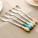 Ceramic,Handle,Floral,Coffee,Spoon,Stainless,Steel,Small,Spoon,Tableware