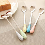 Ceramic,Handle,Floral,Coffee,Spoon,Stainless,Steel,Small,Spoon,Tableware