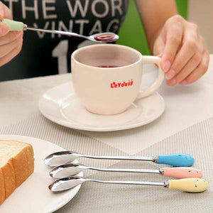 Ceramic,Handle,Floral,Coffee,Spoon,Stainless,Steel,Small,Spoon,Tableware