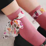 Women,Students,Casual,Combed,Cotton,Middle,Socks,Chiffon,Flower,Strip