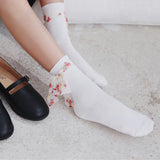 Women,Students,Casual,Combed,Cotton,Middle,Socks,Chiffon,Flower,Strip